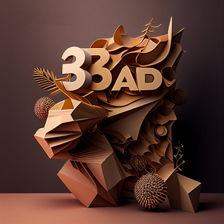 Bright 3D abstract modern fantasy illustration with plastic and sharp edges and shapes with the number 33. AI generated illustration.の写真素材