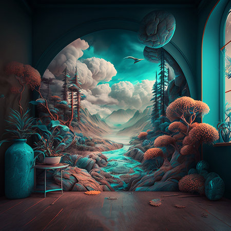 Bright 3D abstract modern fantasy illustration on the theme of the environmental agenda. AI generated illustration.の写真素材