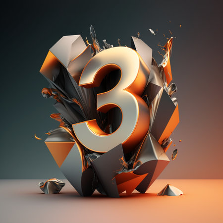 Bright 3D abstract modern fantasy illustration with plastic and sharp edges and shapes with the number 3. AI generated illustration.の写真素材