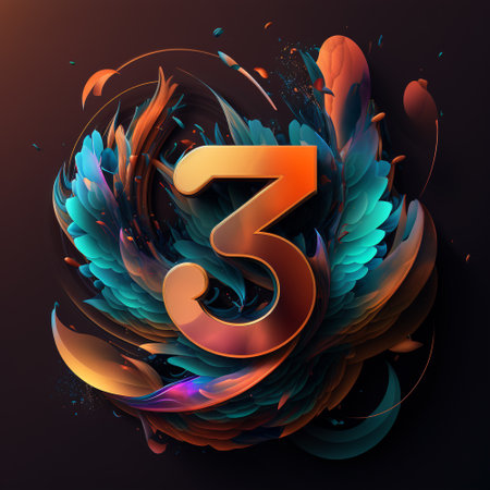 Bright 3D abstract modern fantasy illustration with plastic and sharp edges and shapes with the number 3. AI generated illustration.の写真素材