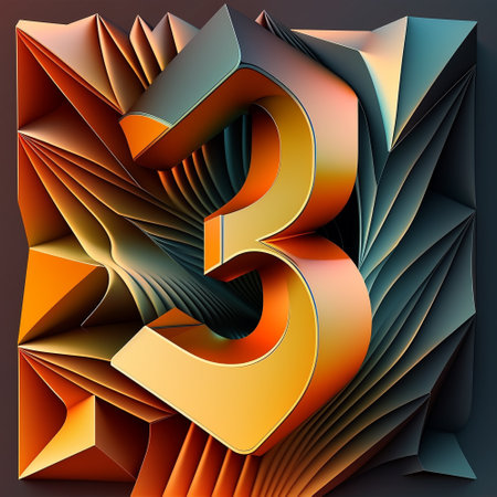 Bright 3D abstract modern fantasy illustration with plastic and sharp edges and shapes with the number 3. AI generated illustration.の写真素材