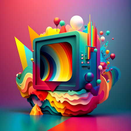 Bright 3D abstract illustration in all colors of the rainbow in a modern design with a slight nostalgia for the past. AI generated illustration.の写真素材