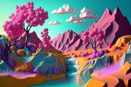Stylized abstract 3D illustration fantastic landscape, futuristic picture. generated with AI.