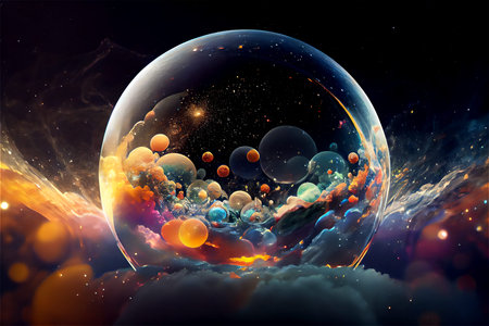 A colorful illustration of the theory of the plurality of universes in the form of bubbles cosmic...
