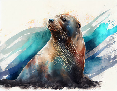 The image of the watercolor pattern of the sea cat in the sea. Generated by A.I.の素材