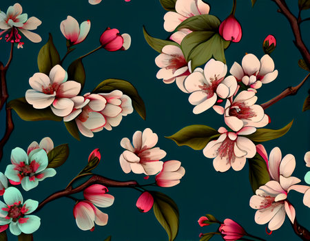 Artistic illustration painting flowers on a black background in the style of Dutch artists. AI generated.の素材
