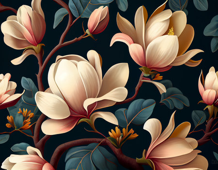 Seamless pattern with magnolia flowers and leaves. vector illustration.の素材