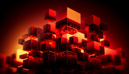 Abstract layered red wallpaper with blurry shadows and bright artistic colorful illustration with 3d shapes generated by AIの素材
