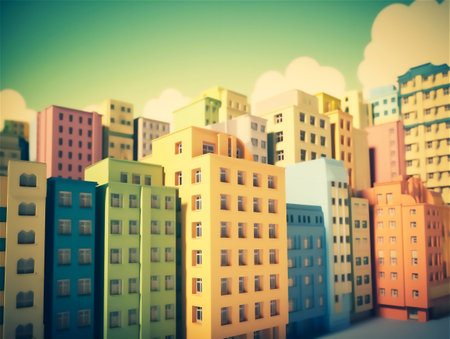 Landscape urban composition, modern escapism, plastic style, light background, AI generated illustrationの素材