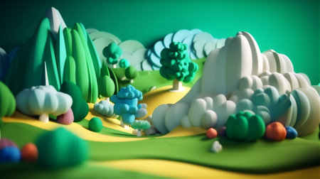 Landscape nature composition, modern escapism, plastic style, light background, AI generated illustrationの素材