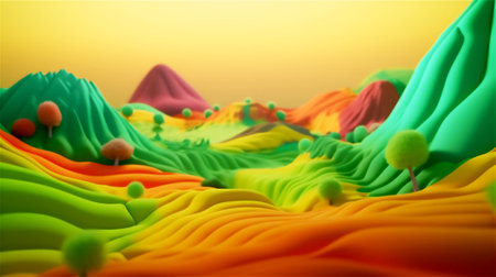 Landscape nature composition, modern escapism, plastic style, light background, AI generated illustrationの素材