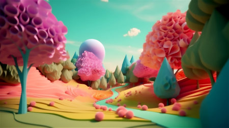 Landscape nature composition, modern escapism, plastic style, light background, AI generated illustrationの素材