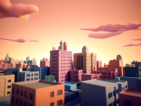 Landscape urban composition, modern escapism, plastic style, light background, AI generated illustrationの素材