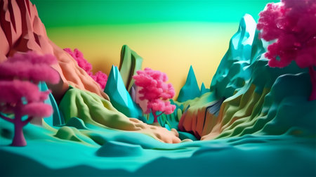 Landscape nature composition, modern escapism, plastic style, light background, AI generated illustrationの素材