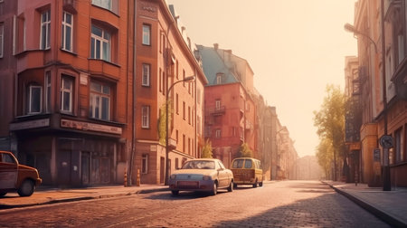 Landscape urban composition, modern escapism, plastic style, light background, AI generated illustrationの素材