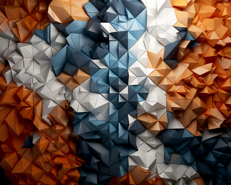 Abstract geometric volumetric background, banner, substrate illustration of the shape and color of the reflected rays. generated with AI.の素材