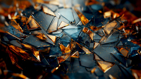 Abstract geometric volumetric background, banner, substrate illustration of the shape and color of the reflected rays. generated with AI.の素材