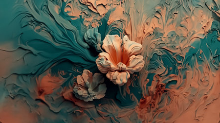 Abstract illustration banner in the style of three-dimensional oil painting in pastel retro colors. Created with AI.の素材