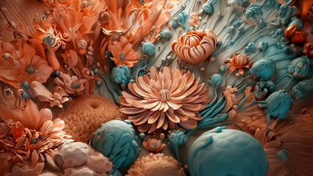 Abstract illustration banner in the style of three-dimensional oil painting in pastel retro colors. Created with AI.の素材