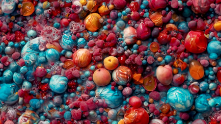 Illustrative fruit and berry banner with ice cream vitamin summer food advertisement. generated with AI.の素材