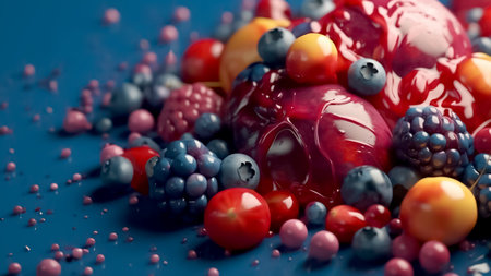 Illustrative fruit and berry banner with ice cream vitamin summer food advertisement. generated with AI.の素材