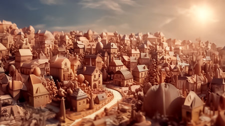 Fairytale fantasy caramel chocolate city, illustration for children's stories. generated with AI.の素材