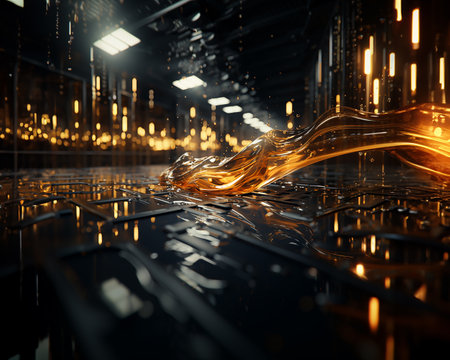 Beautiful modern design in gold tones, flowing abstract substance. Web banner, illustration. Created with AI.の素材