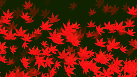 Plant natural background of autumn leaves on a green background, wide format, illustration computer...