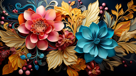 Abstract incredible fantasy flowers in the style of volumetric modern painting. Illustration for the design of websites, accounts, presentations. Generated by AIの素材