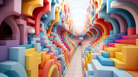 Experimental abstract 3D models creating optical illusions, bright rainbow colors, in the style of digital postmodernism. Illustration for the design of websites, accounts, presentations. Generated by AIの素材