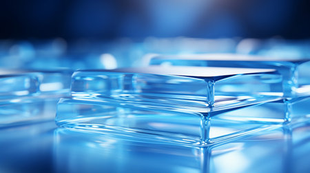 Simple minimalist background with space for copy space, blue composition with pieces of ice for the presentation of goods and services. Generated by AI.の素材