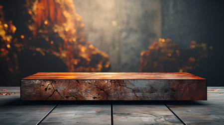 A simple minimalist background with space for copy space, a composition using brutal slabs of rusty old metal for the presentation of goods and services. Generated by AI.の素材