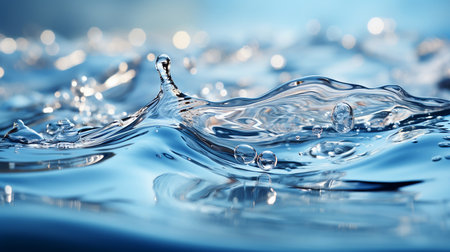 A simple minimalist background with copyspace made of clean transparent water with air bubbles for the presentation of goods and services, design of banners and commercial offers. Generated by AI.の素材