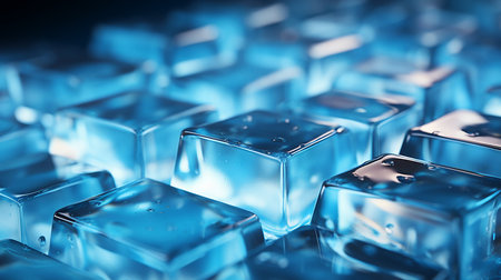 Simple minimalist background with space for copy space, blue composition with pieces of ice for the presentation of goods and services. Generated by AI.の素材