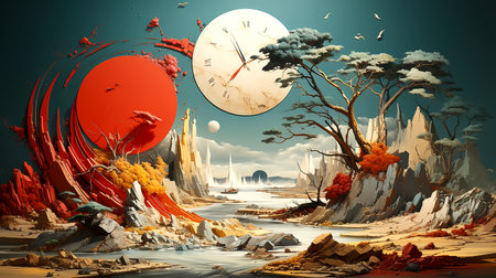 Abstract illustration of the short-term nature of human life and quickly fading girlish beauty, psychedelic collage. AI generated.の素材