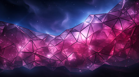 Purple abstract modern background for design. Geometric shape. 3D effect. Lines, triangles, angles. Color gradient. AI generated.の素材