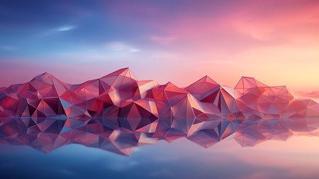 Purple abstract modern background for design. Geometric shape. 3D effect. Lines, triangles, angles. Color gradient. AI generated.の素材