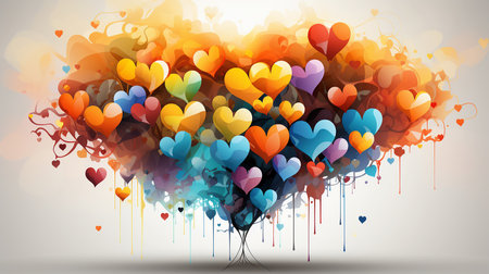 Illustration symbolic rainbow heart representation of free love and gender equality, lgbt. AI generated.の素材