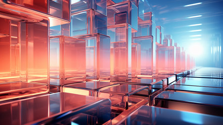 Modern conceptual color 3D background for design of visual projects, banner made of transparent cubes, generated by AIの素材