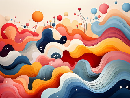 Abstract background pattern, colorful shapes and doodle colors in vector modern trendy design. Design of visual projects. Generated by AI.の素材