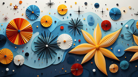 Abstract geometric illustration with bright colors, 3D rendering elements for calendar, banner, brochure cover in post-modern design. Generated by AI.の素材