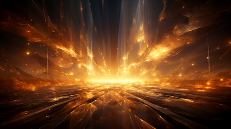 Futuristic transparent space glowing with fiery light of the supernatural world of dreams. Created with AI.の素材