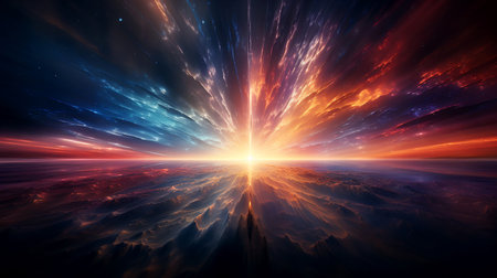 Futuristic transparent space glowing with fiery light of the supernatural world of dreams. Created with AI.の素材