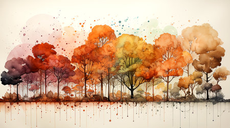 Watercolor illustration change of seasons, winter, spring, summer, autumn, wide banner, background. AI generated.の素材
