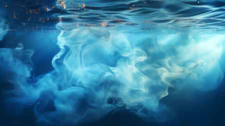 Abstract colored background from the two elements of smoke and water. Created with AI.の素材