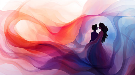 Vibrant modern trendy fashion art background for love presentations, covers and banners. Generated by AI.の素材
