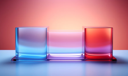 Abstract colored geometric volumetric transparent glass texture. Artistic banner, presentation. Generated by AI.の素材