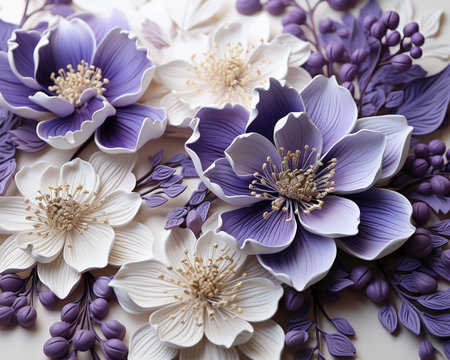 Beautiful bright floral design decor pattern on porcelain tiles, banner illustration, presentation. Created with AI.の素材