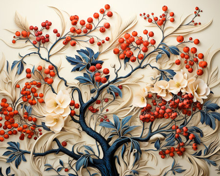 Beautiful bright floral pattern home decor living room banner illustration presentation. Created with AI.の素材