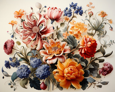 Beautiful bright floral design decor pattern on porcelain tiles, banner illustration, presentation. Created with AI.の素材